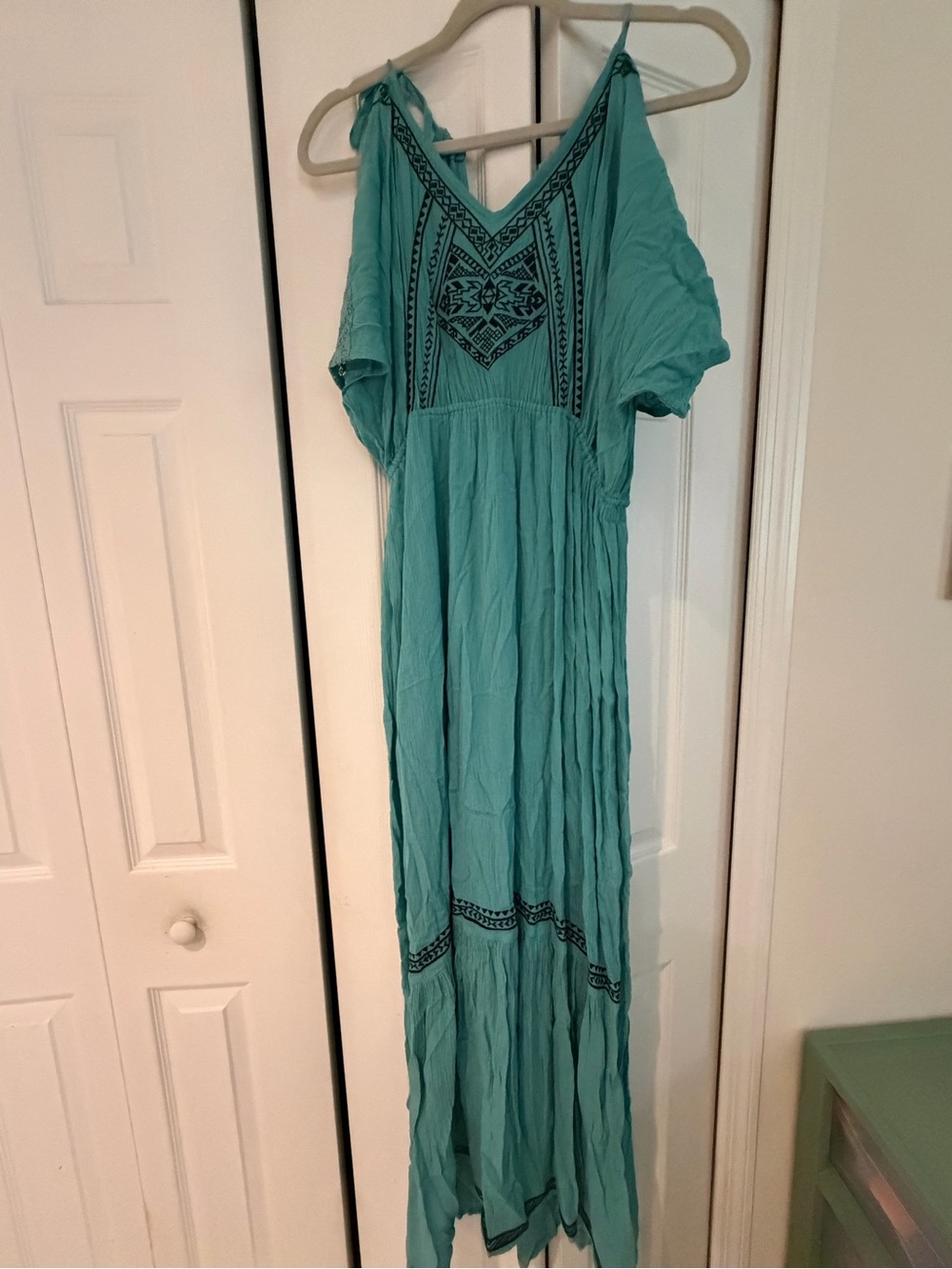Flying Tomato Teal Embroidered Cold-Shoulder Maxi Dress